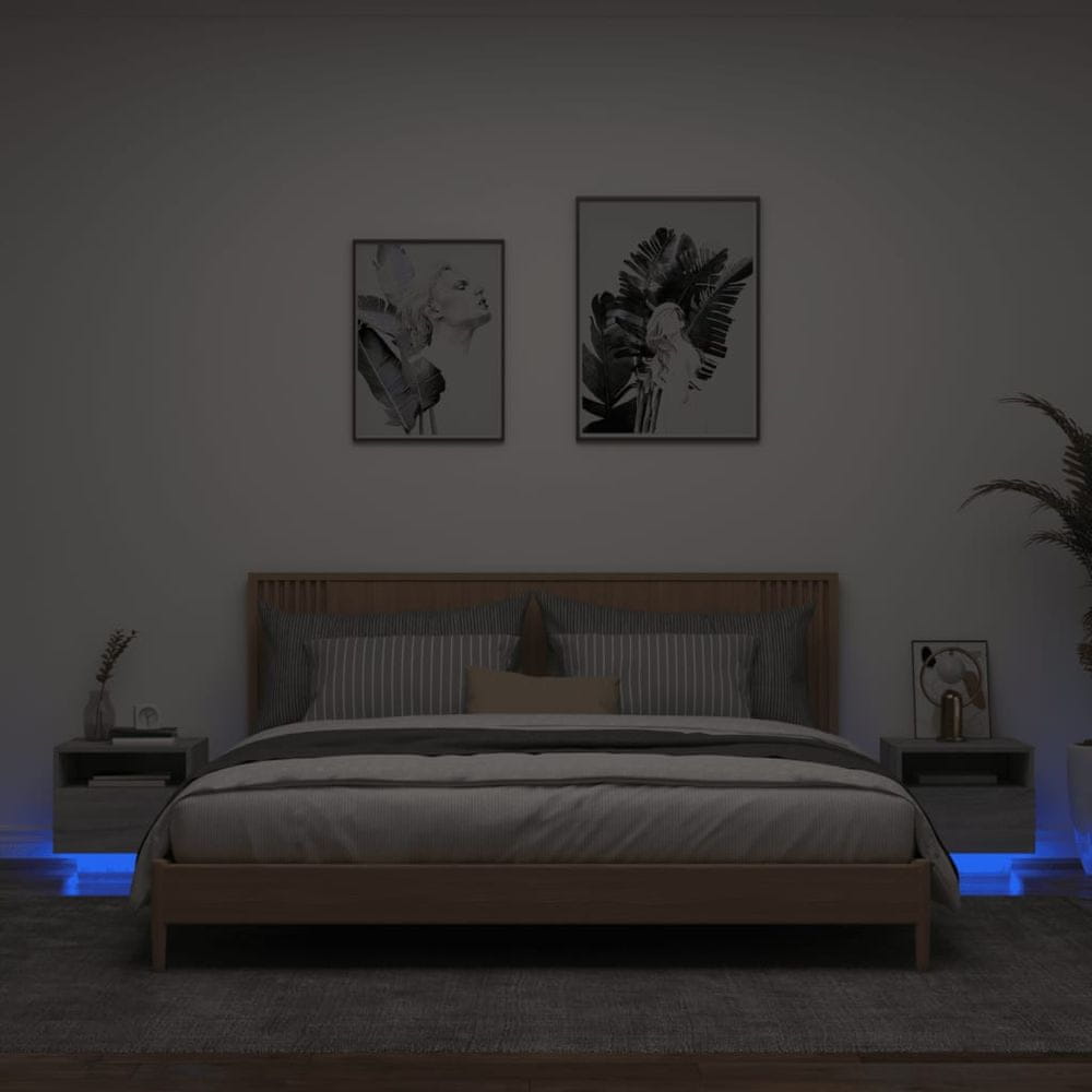 Vidaxl Nočné stolíky s LED svetlami 2 ks sivé sonoma 40x39x37 cm